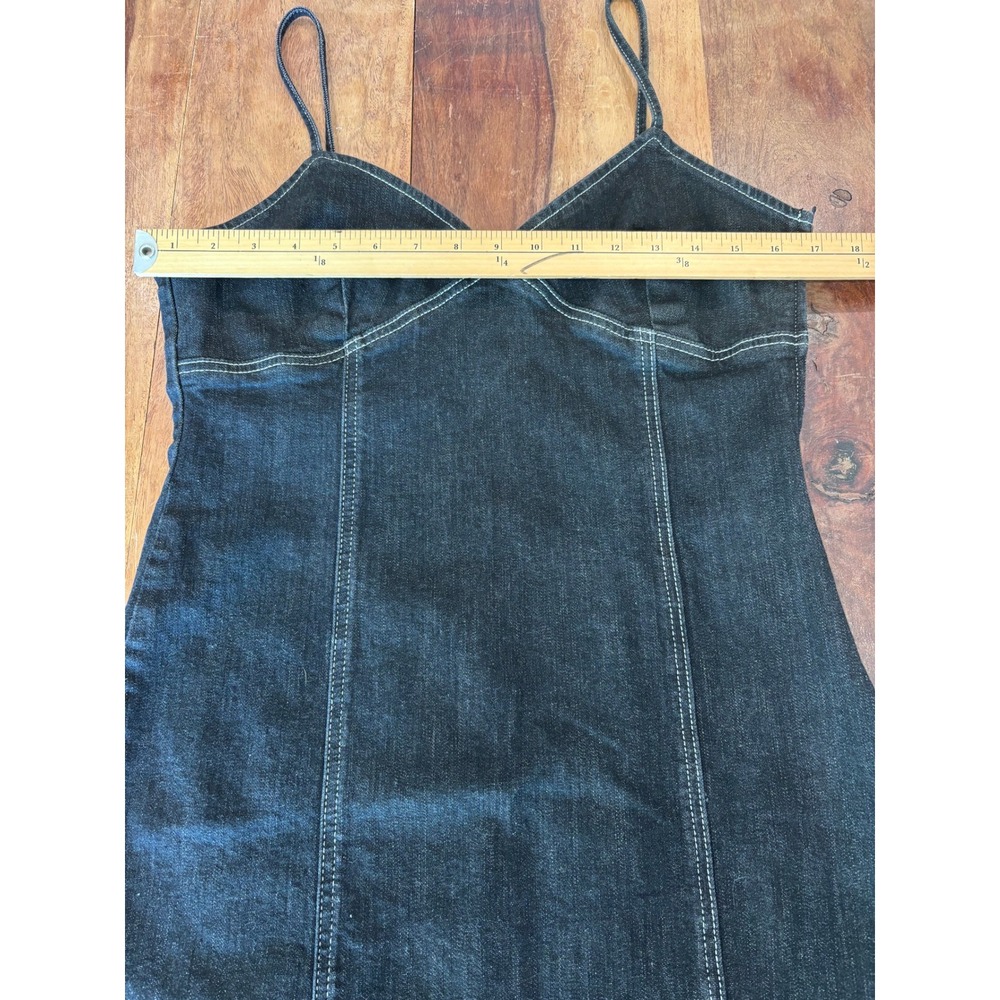 TOPSHOP denim mini dress women size 10 dark wash blue contrast stitch cami - Picture 6 of 9